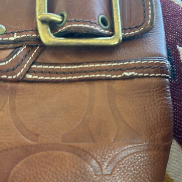 Slouchy tan monogram coach leather chunky heeled boots. Merrith style size 7 - Picture 5 of 9